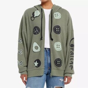 Coraline‎ Buttons Girls Oversized Waffle Knit Hoodie Hot Topic